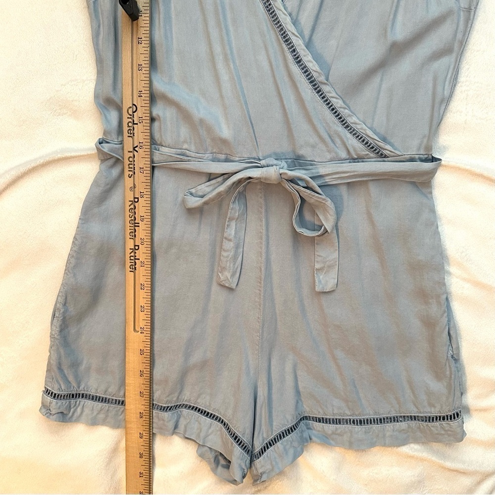 Bella Dahl Crossover V-neck Tie-Waist Sleeveless Romper XS pockets blue summer - Picture 3 of 8
